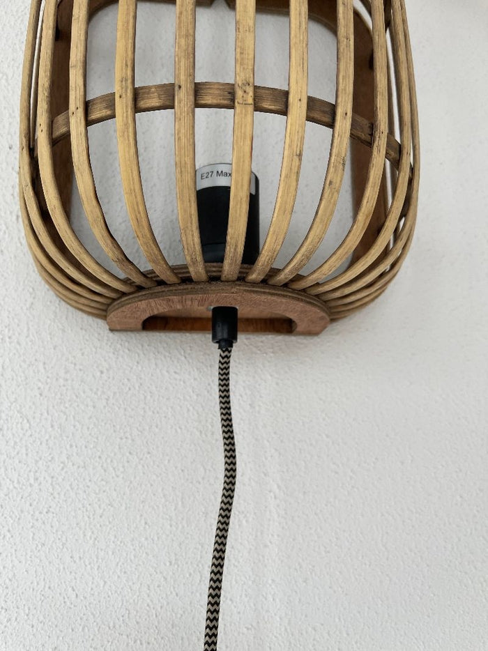 Freelight Wandlamp Treccia Zwart & Rotan incl. Snoerstel