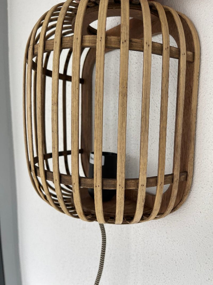 Freelight Wandlamp Treccia Zwart & Rotan incl. Snoerstel