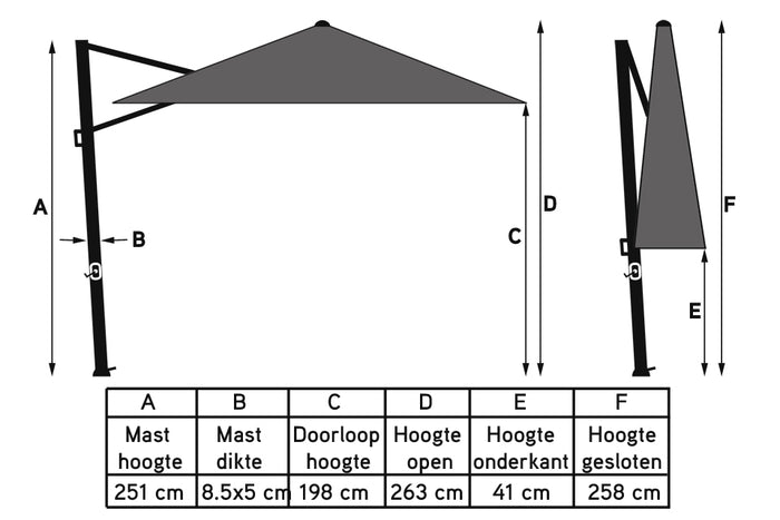 Platinum Challenger T² Zweefparasol - 300 x 300 cm