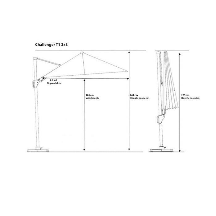 Platinum Challenger T1 Zweefparasol 300 x 300 cm