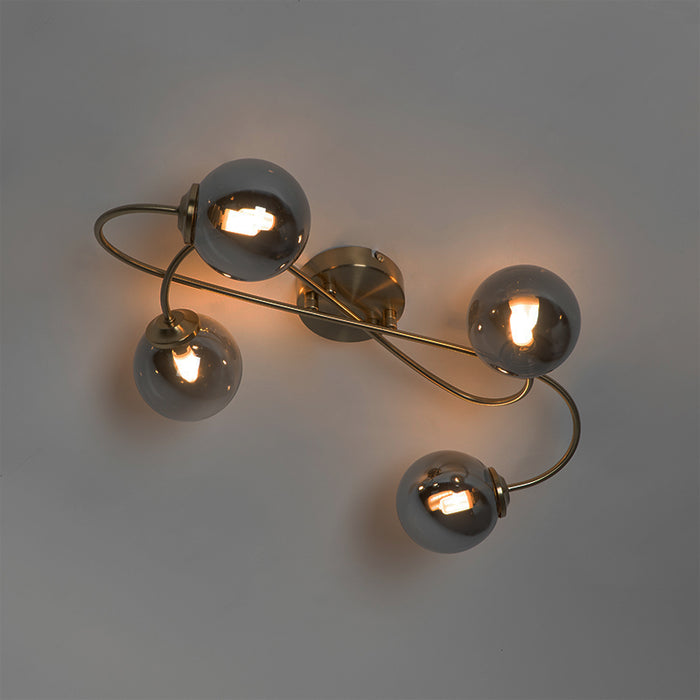 QAZQA Moderne plafondlamp goud 4-lichts met smoke glas - Athens
