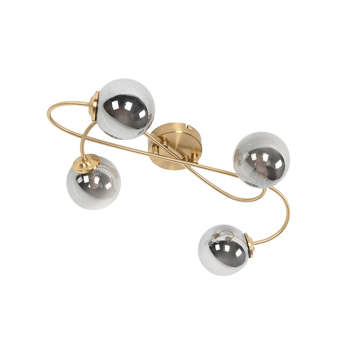 QAZQA Moderne plafondlamp goud 4-lichts met smoke glas - Athens