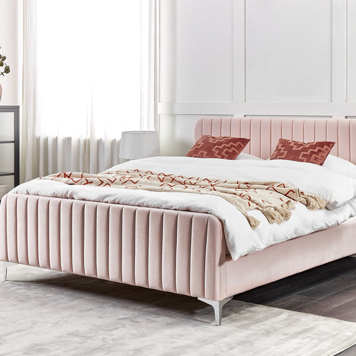 Beliani-LUNAN-Tweepersoonsbed-Pastelroze-160 x 200 cm-Fluweel