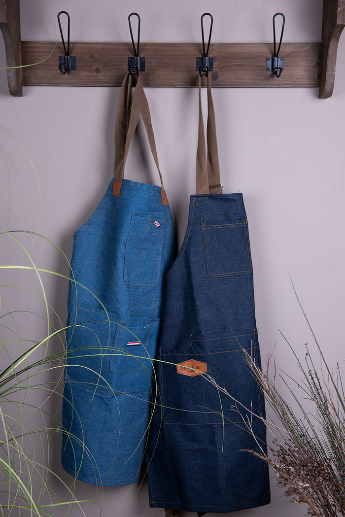 Clayre & Eef Keukenschort  73x65 cm Blauw Katoen Polyester  BBQ Schort