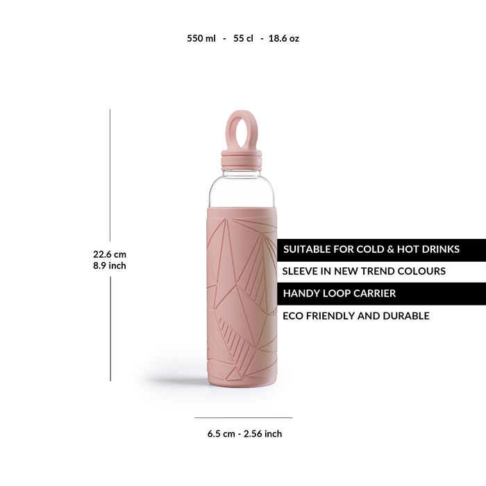 Libbey Waterfles - Glazen drinkfles - 0,55 L- French Rose