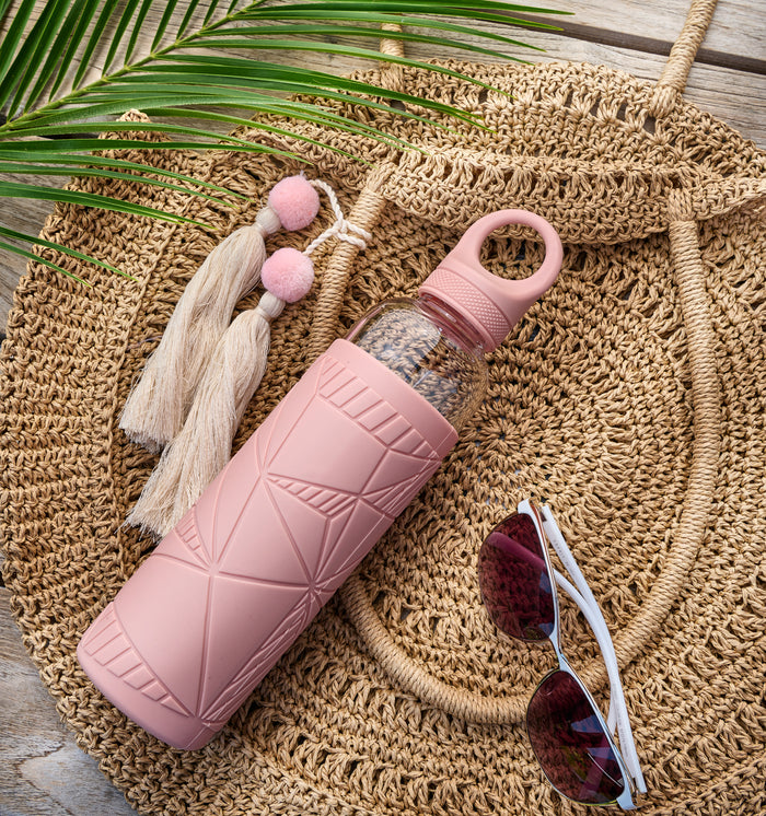 Libbey Waterfles - Glazen drinkfles - 0,55 L- French Rose