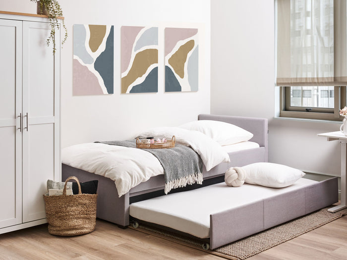 Beliani-MARMANDE-Onderschuifbed-Lichtgrijs-90 x 200 cm-Polyester