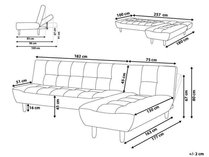 Beliani-ALSTEN-Hoekslaapbank-Donkergrijs-Links-257 cm-Polyester