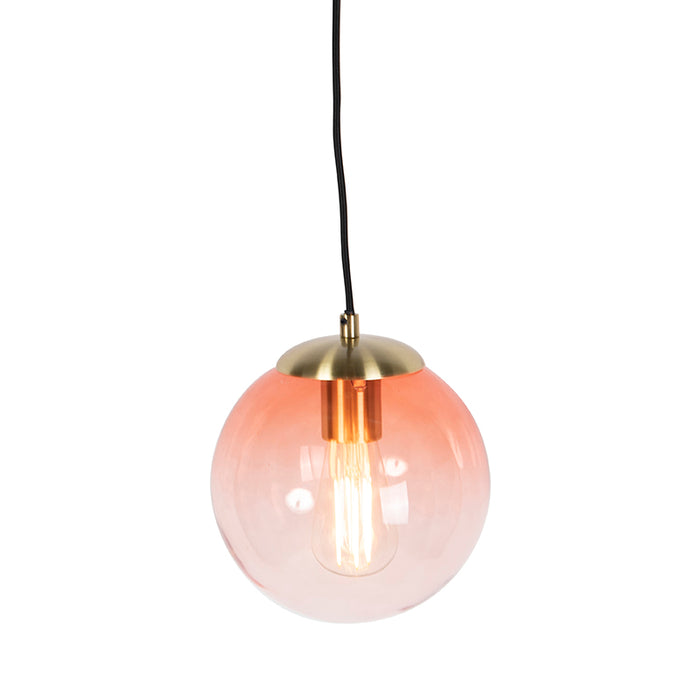 QAZQA Art deco hanglamp messing met roze glas 20 cm - Pallon