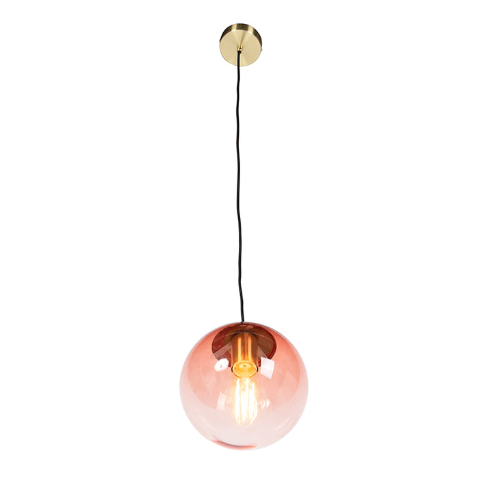QAZQA Art deco hanglamp messing met roze glas 20 cm - Pallon