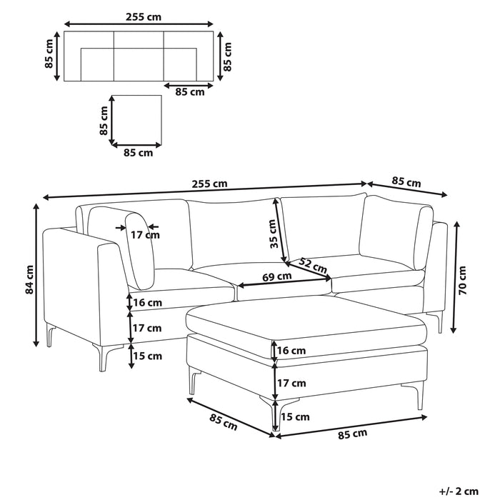 Beliani - EVJA - Driezitsbank met ottomaan - Groen - Fluweel