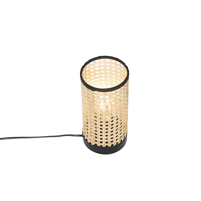 QAZQA Landelijke tafellamp rotan met zwart - Kata