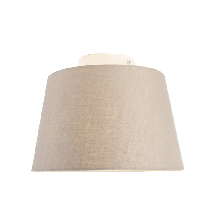 QAZQA Plafondlamp met linnen kap taupe 25 cm - Combi wit