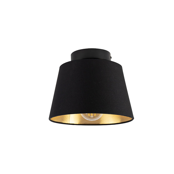 QAZQA Plafondlamp met katoenen kap zwart met goud 20 cm - Combi zwart