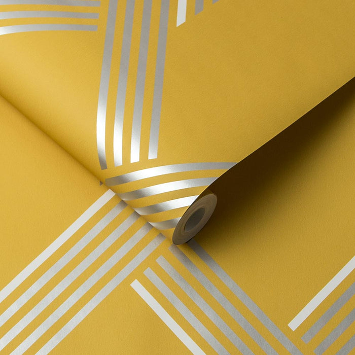 Graham & Brown - Vliesbehang - Vector Lemon Silver - 10mx52cm