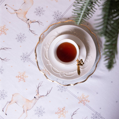 Clayre & Eef Tafelkleed  100x100 cm Wit Beige Katoen Vierkant Hert en