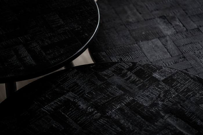 Duverger® Checked - Salontafels - set van 3 - rond - zwart - teak - ge