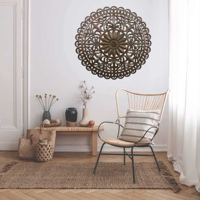 Liviza Muurdecoratie Mandala – Wanddecoratie hout gesneden – 90 cm