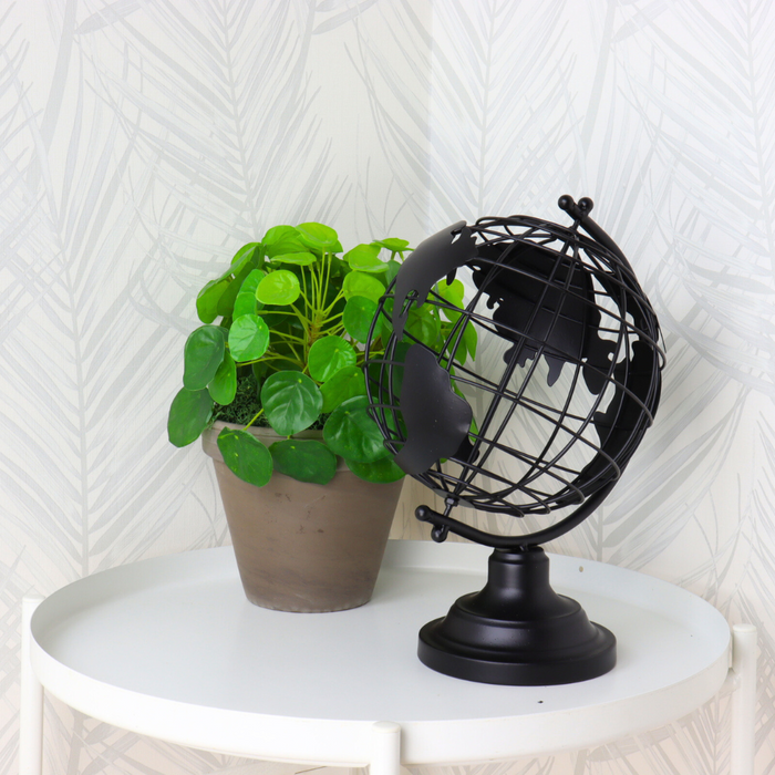 MISOU Wereldbol Zwart Metaal 25x18cm Decoratie
