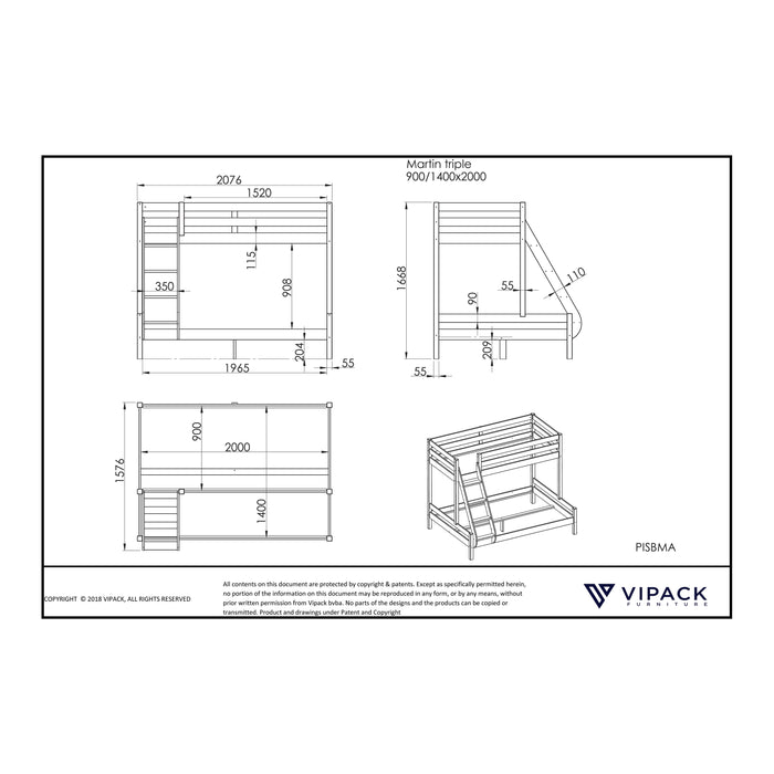 Vipack Pino Martin Familiebed  90 x 200 cm en 140 x 200 cm