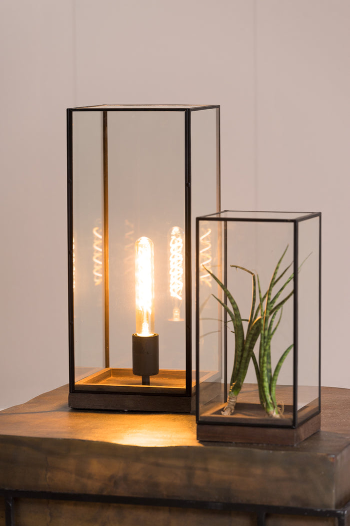Light & Living Tafellamp ASKJER - hout bruin+zwart+glas - L