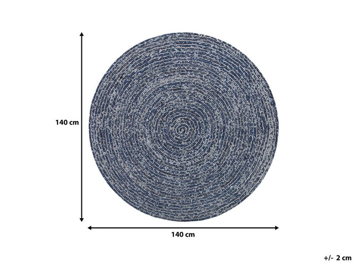 Beliani-BULUCA-Laagpolig vloerkleed-Donkerblauw-140 cm-Katoen