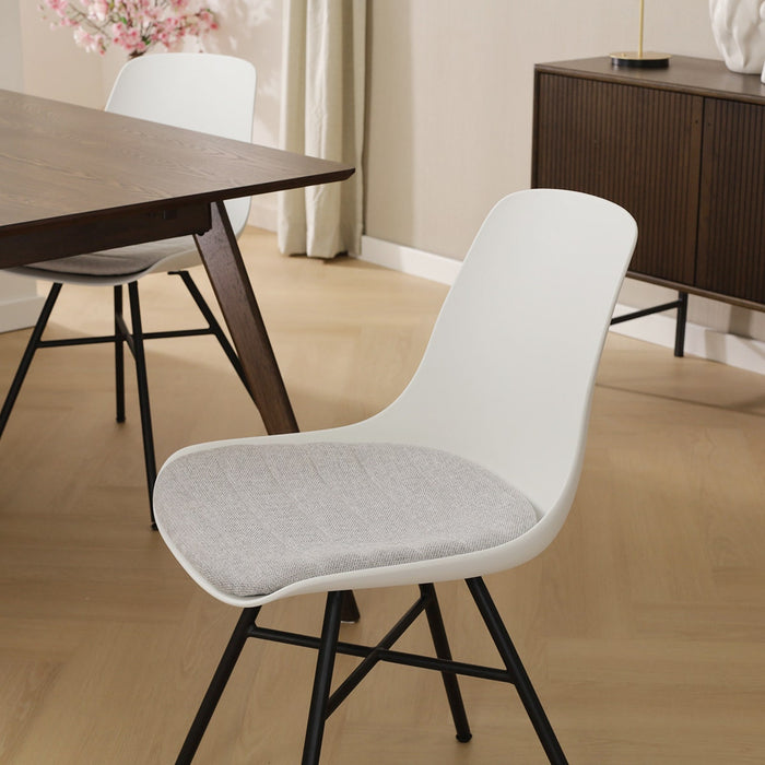 Nolon Noa-Liv Eetkamerstoel Wit - Lichtgrijs Kussen - Zwart Onderstel