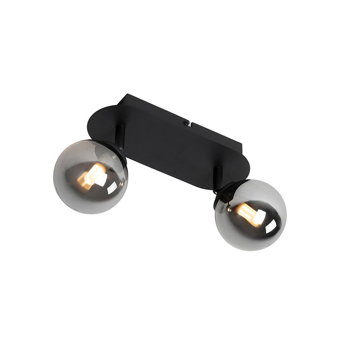 QAZQA Moderne spot zwart met smoke glass 2-lichts - Athens
