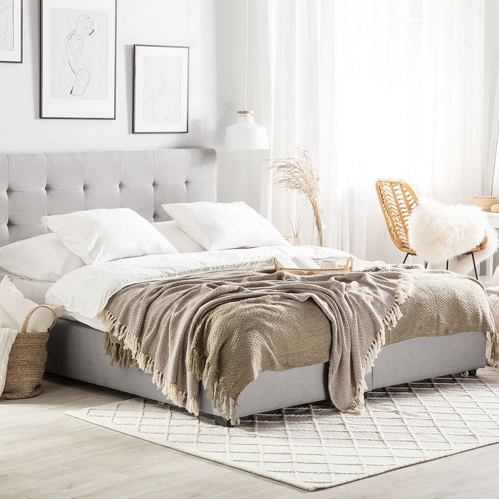 Beliani-ROCHELLE -Bed opbergruimte-Lichtgrijs-140 x 200 cm-Polyester