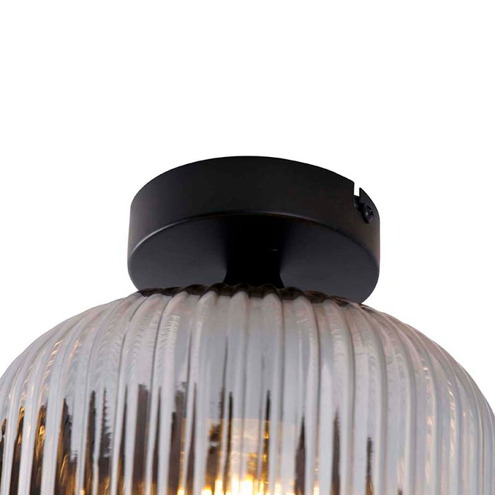 QAZQA Art deco plafondlamp zwart met smoke glas - Karel