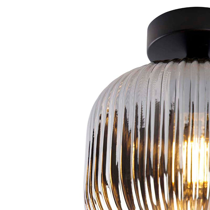 QAZQA Art deco plafondlamp zwart met smoke glas - Karel