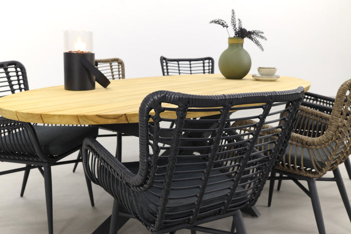 VDG Jasmine black-naturel|Prado Ellips 240x115 cm. tuinset - 7 delig