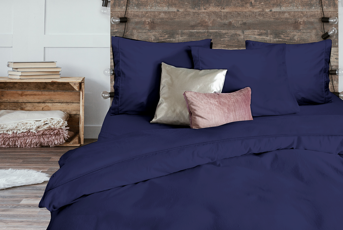 Elegance Dekbedovertrek Uni Percal Katoen Met Bies dark blue