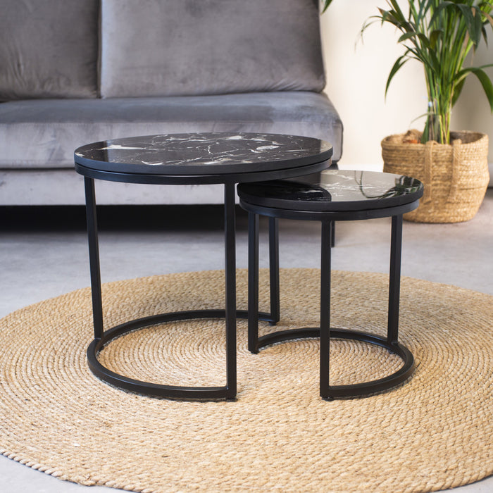 Dimehouse Industriële salontafel set van 2 Celine marmer zwart