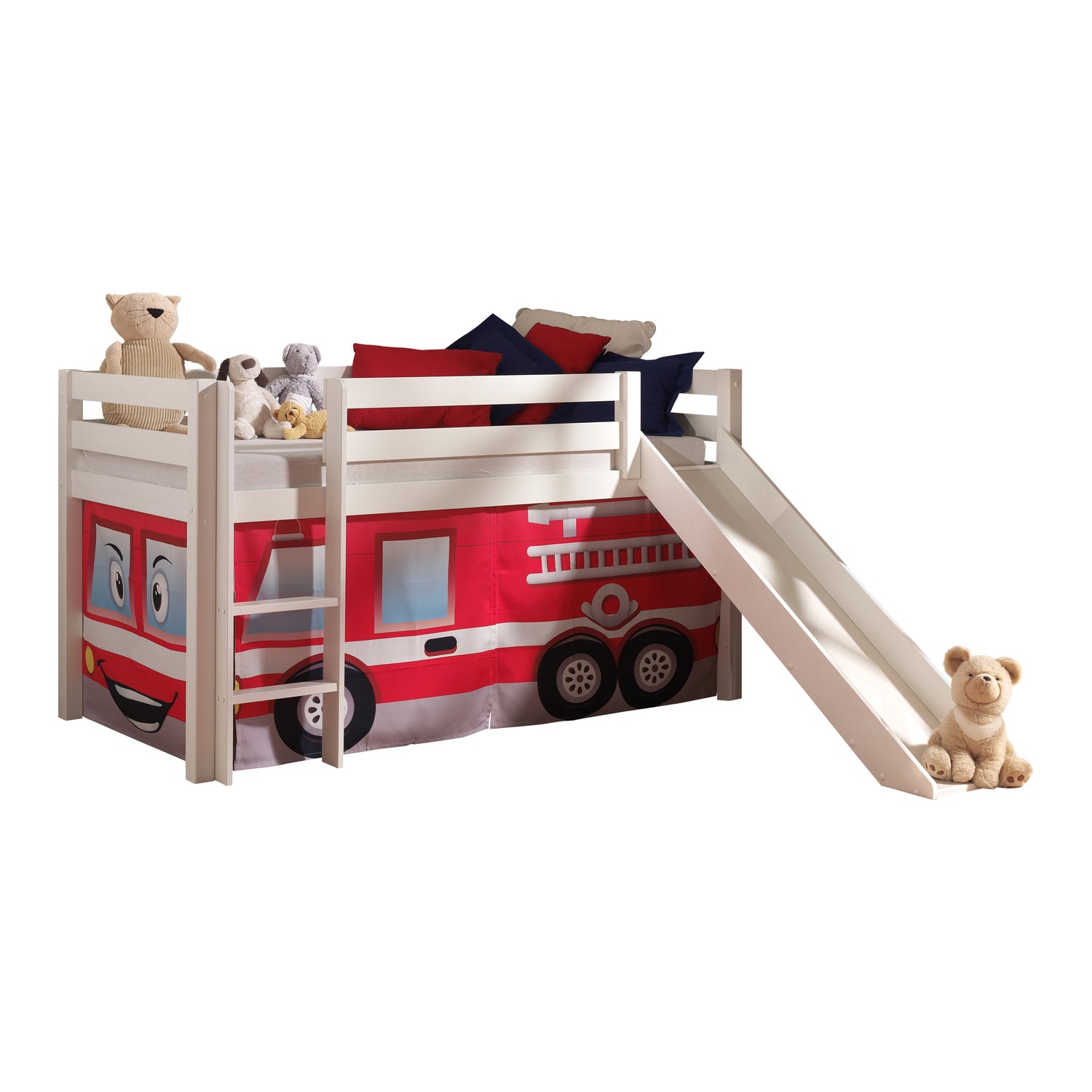 Vipack Pino Halfhoogslaper met Glijbaan en Fire Rescue Gordijn 90 x 200 cm