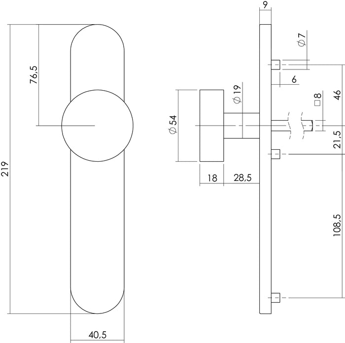 Intersteel Knop op schild blind rvs geborsteld