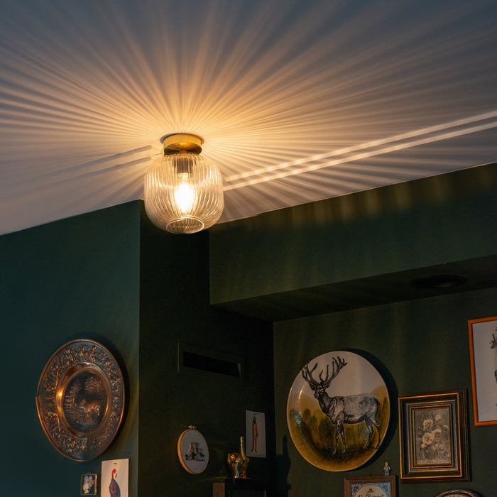QAZQA Art Deco plafondlamp messing met helder glas - Karel