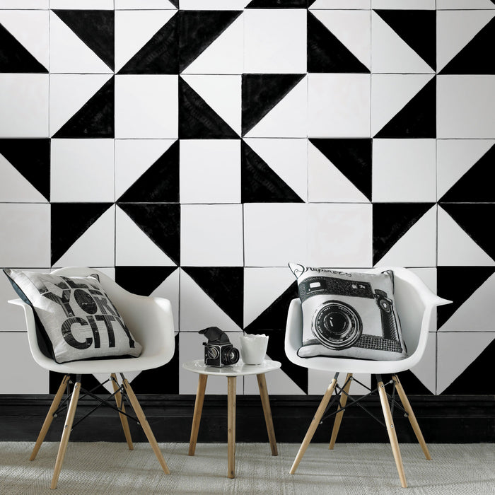 Art for the Home - Fotobehang - Geometrische Tegels - Zwart|Wit -