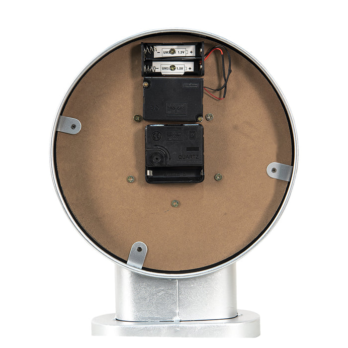 Clayre & Eef Tafelklok  24x8x30 cm Zilverkleurig MDF Ijzer Rond