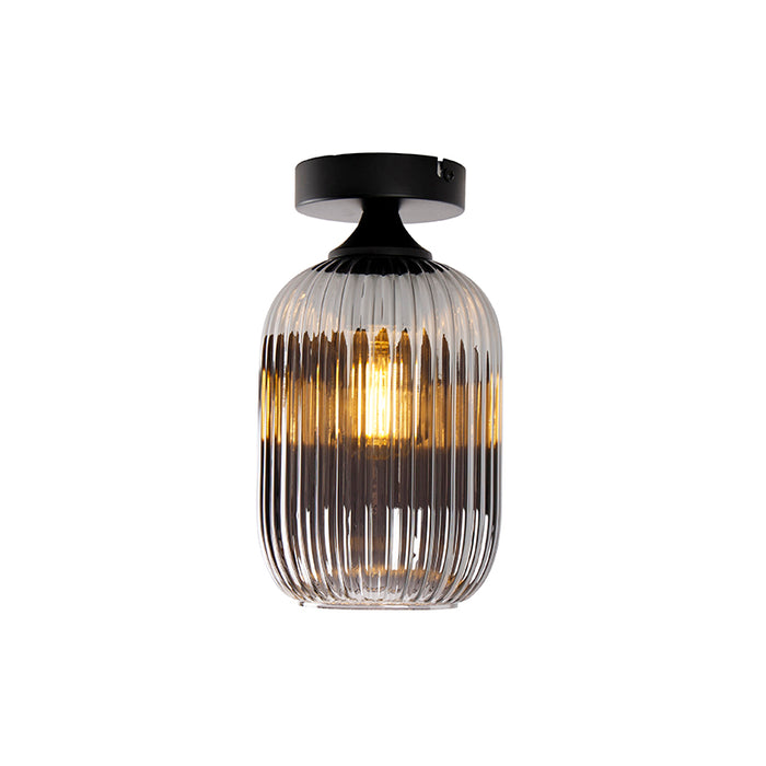 QAZQA Art deco plafondlamp zwart met smoke glas - Banci