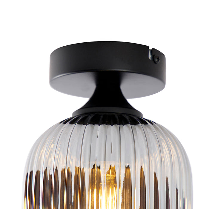 QAZQA Art deco plafondlamp zwart met smoke glas - Banci