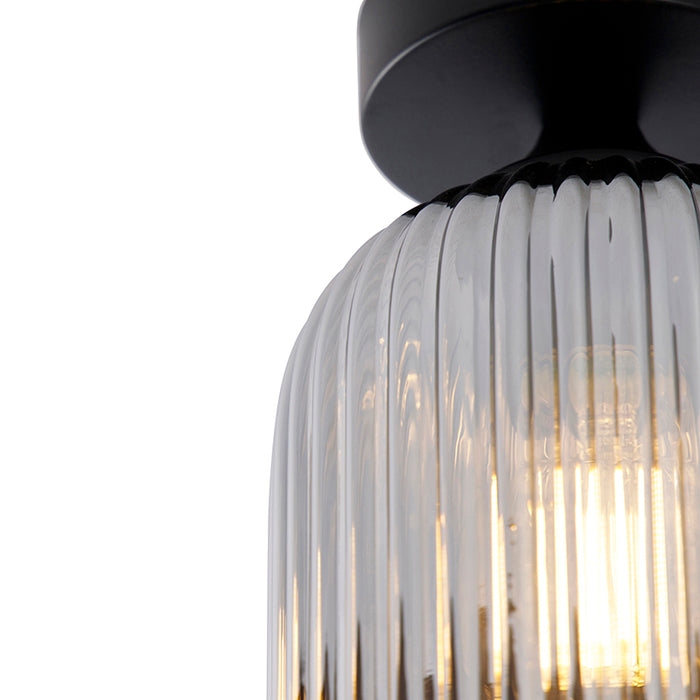 QAZQA Art deco plafondlamp zwart met smoke glas - Banci