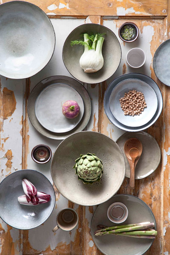 Mica Decorations Tabo Bord - 20 cm- Keramiek - Grijs - 4 Stuks