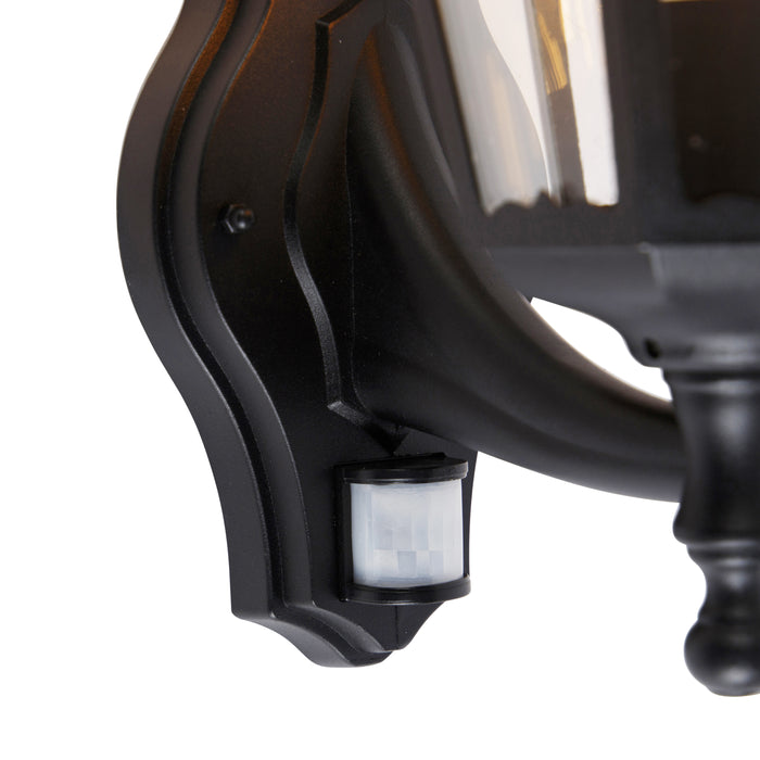 QAZQA Buiten wandlantaarn zwart met bewegingssensor IP44 - Havana