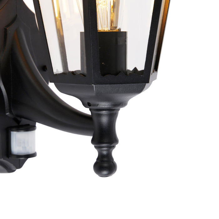 QAZQA Buiten wandlantaarn zwart met bewegingssensor IP44 - Havana