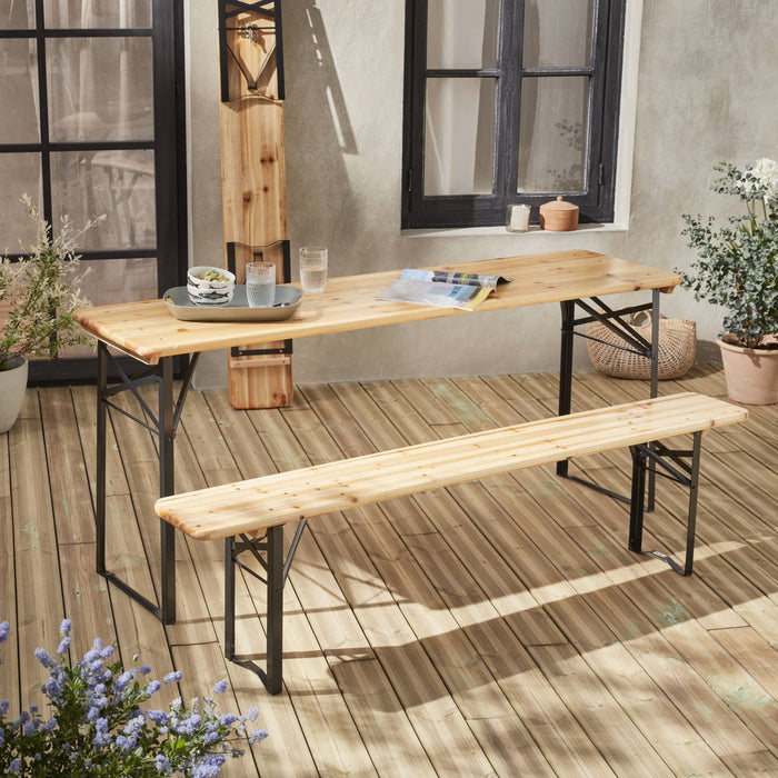 sweeek - Houten tuintafel 180cm 2 banken