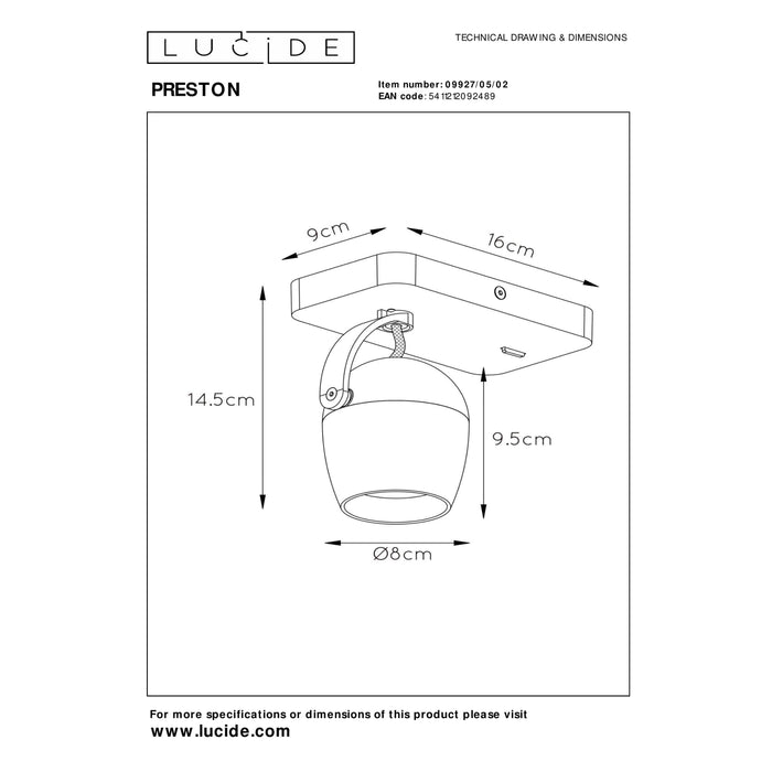 Lucide PRESTON Wandspot 1xGU10 - Mat Goud | Messing