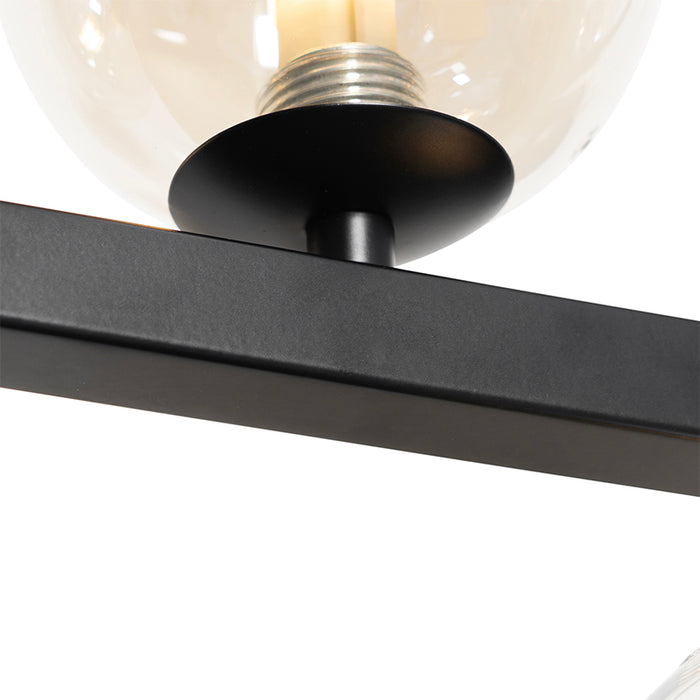 QAZQA Art deco hanglamp zwart met amber glas 8-lichts - David