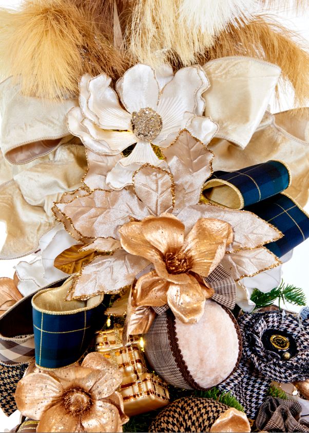 Goodwill Kerstbal-Magnolia op Klip Champagne 18 cm Per 2 Stuks