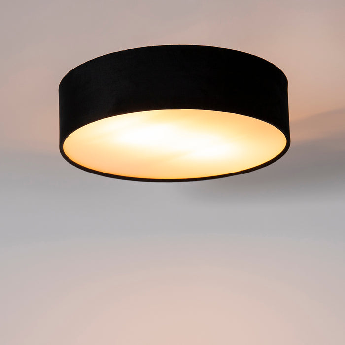 QAZQA Moderne plafondlamp zwart 40 cm met gouden binnenkant - Drum